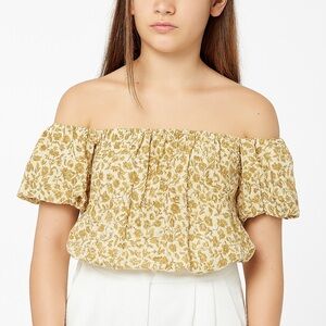 BUCKETLIST Boutique Floral Off-Shoulder Cottagecore Crop Blouse in Marigold